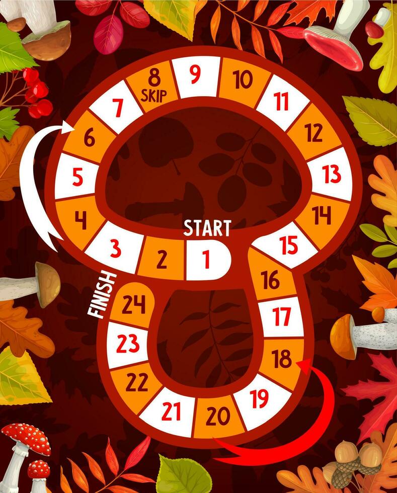 Thanksgiving kids board game, mushroom shape map vector
