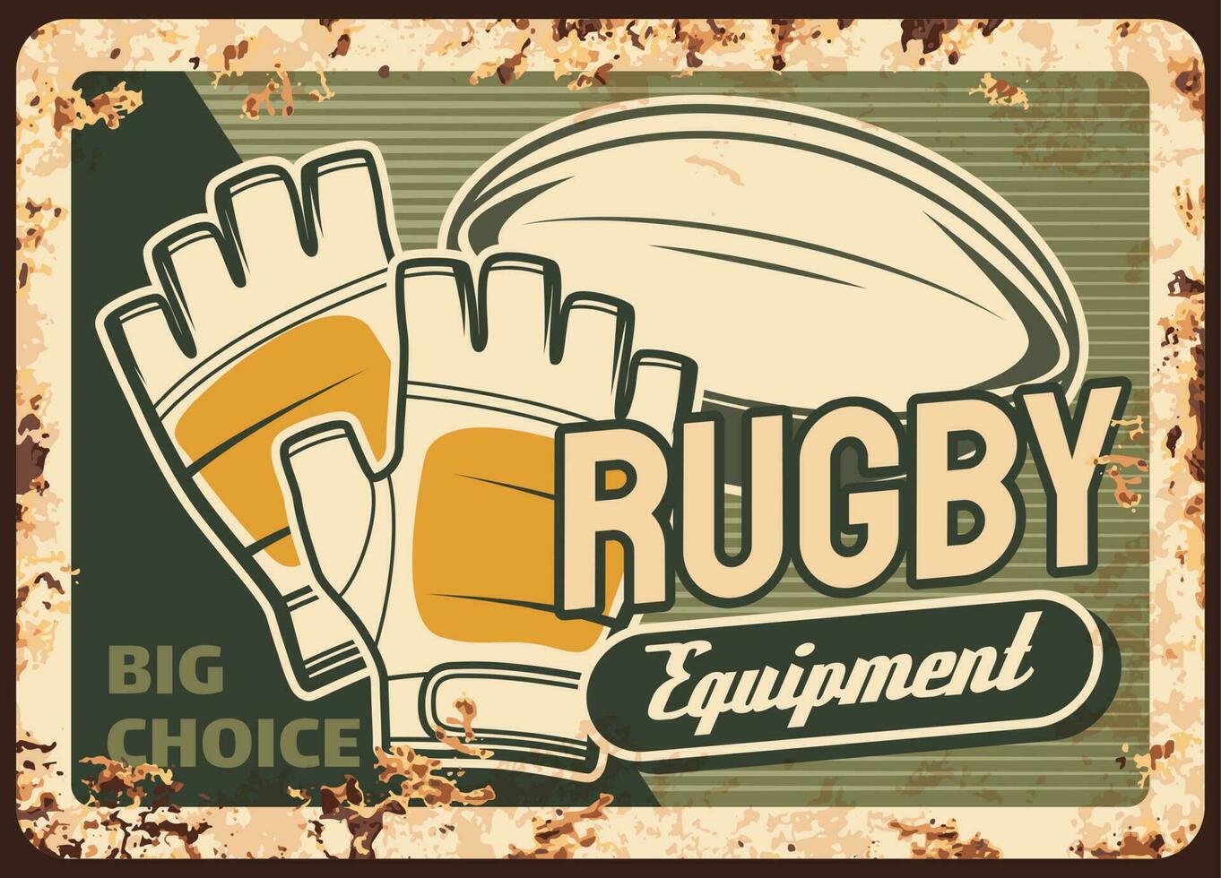 Rugby equipment shop rusty metal vector plate