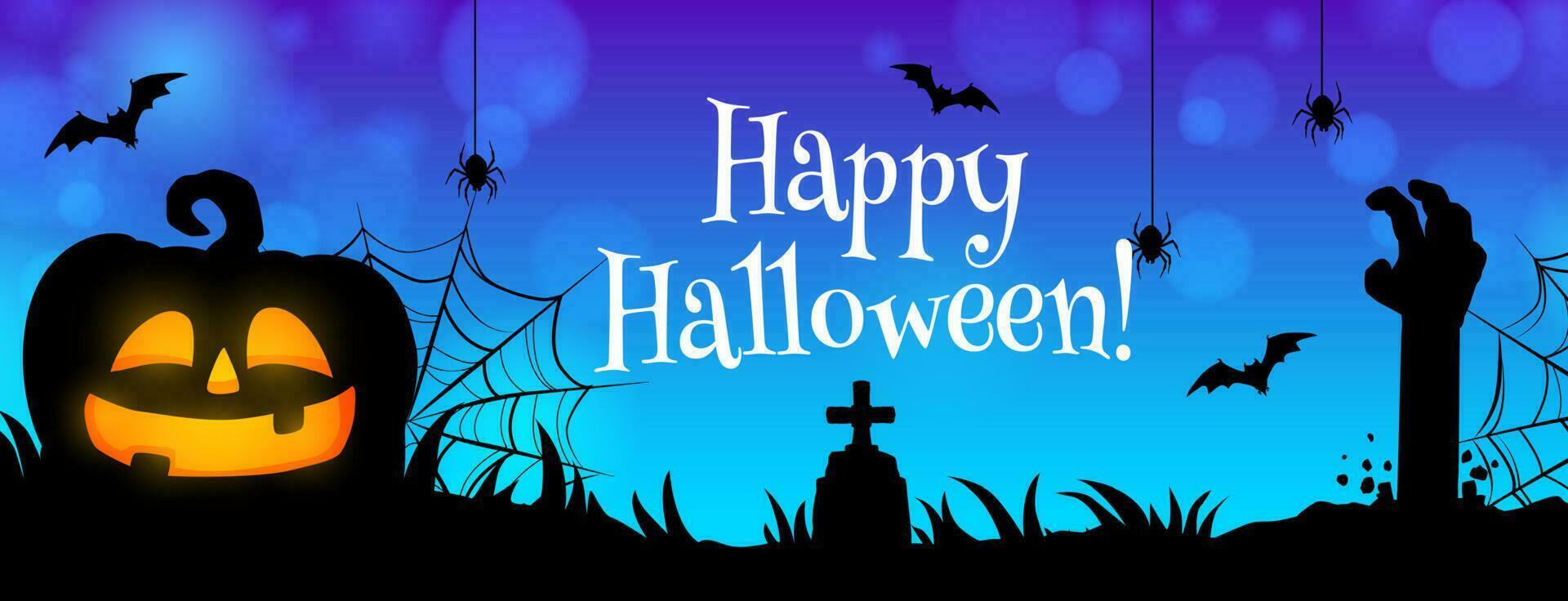 Happy Halloween cemetery with zombie hand banner vector