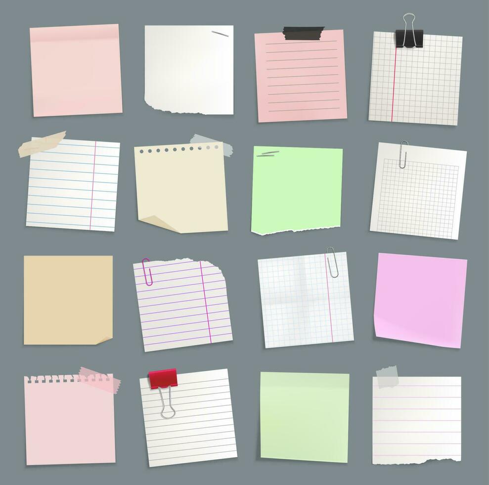 Blank paper notes, sticker notepads and to do memo vector