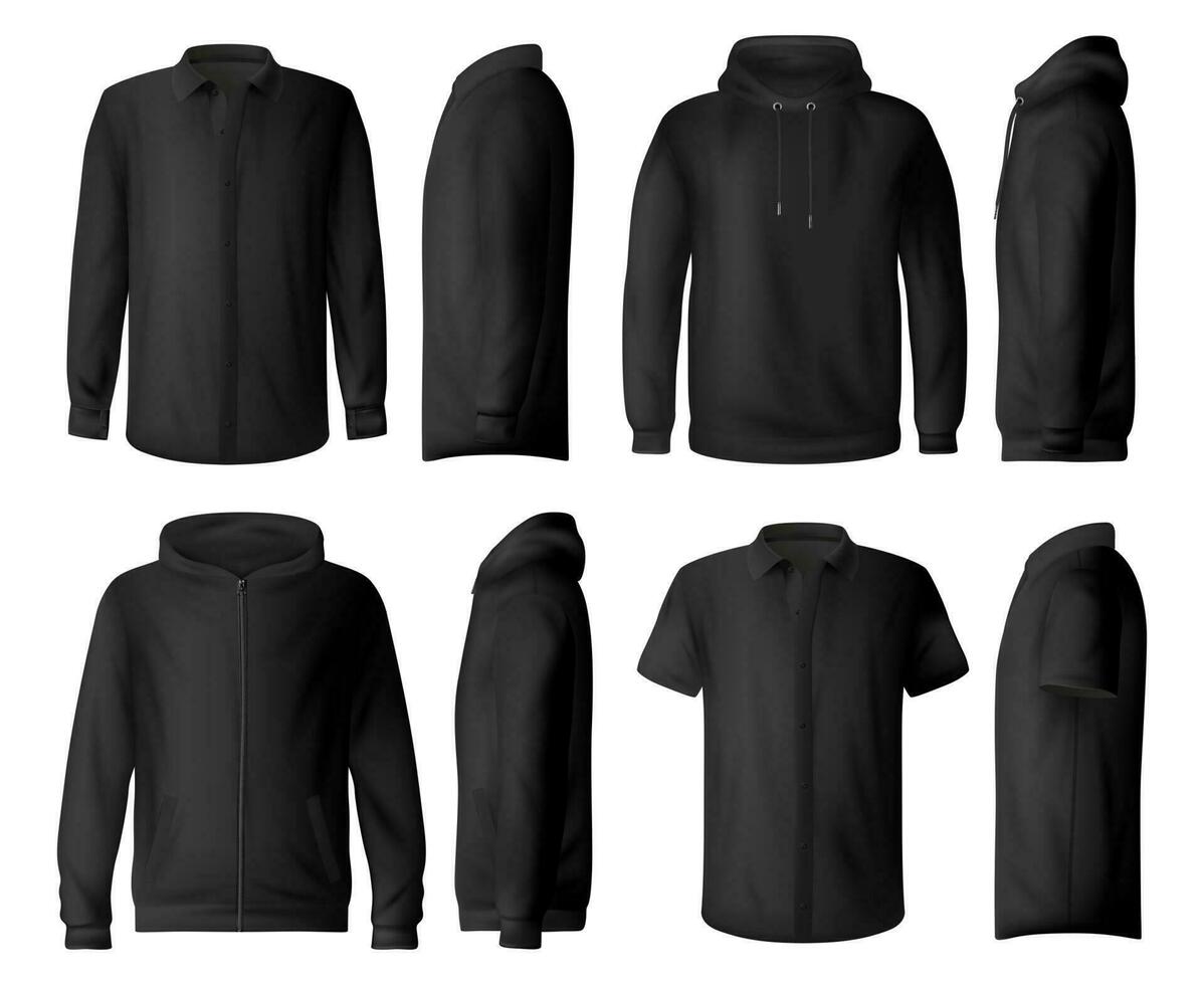 Man clothes, shirt and hoodie vector mockups