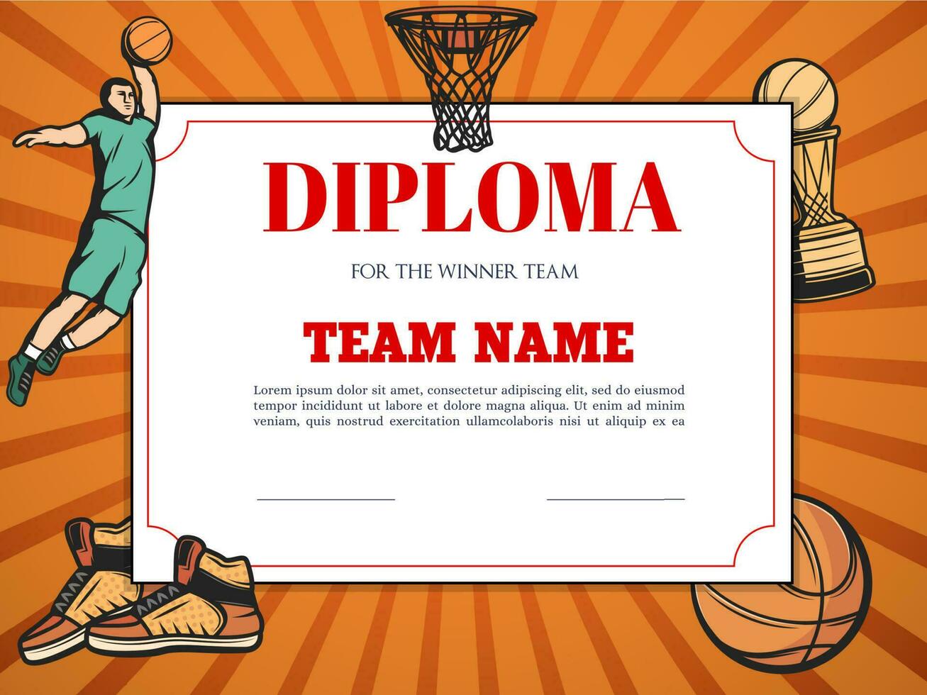 Diploma for the winner in basketball competition vector