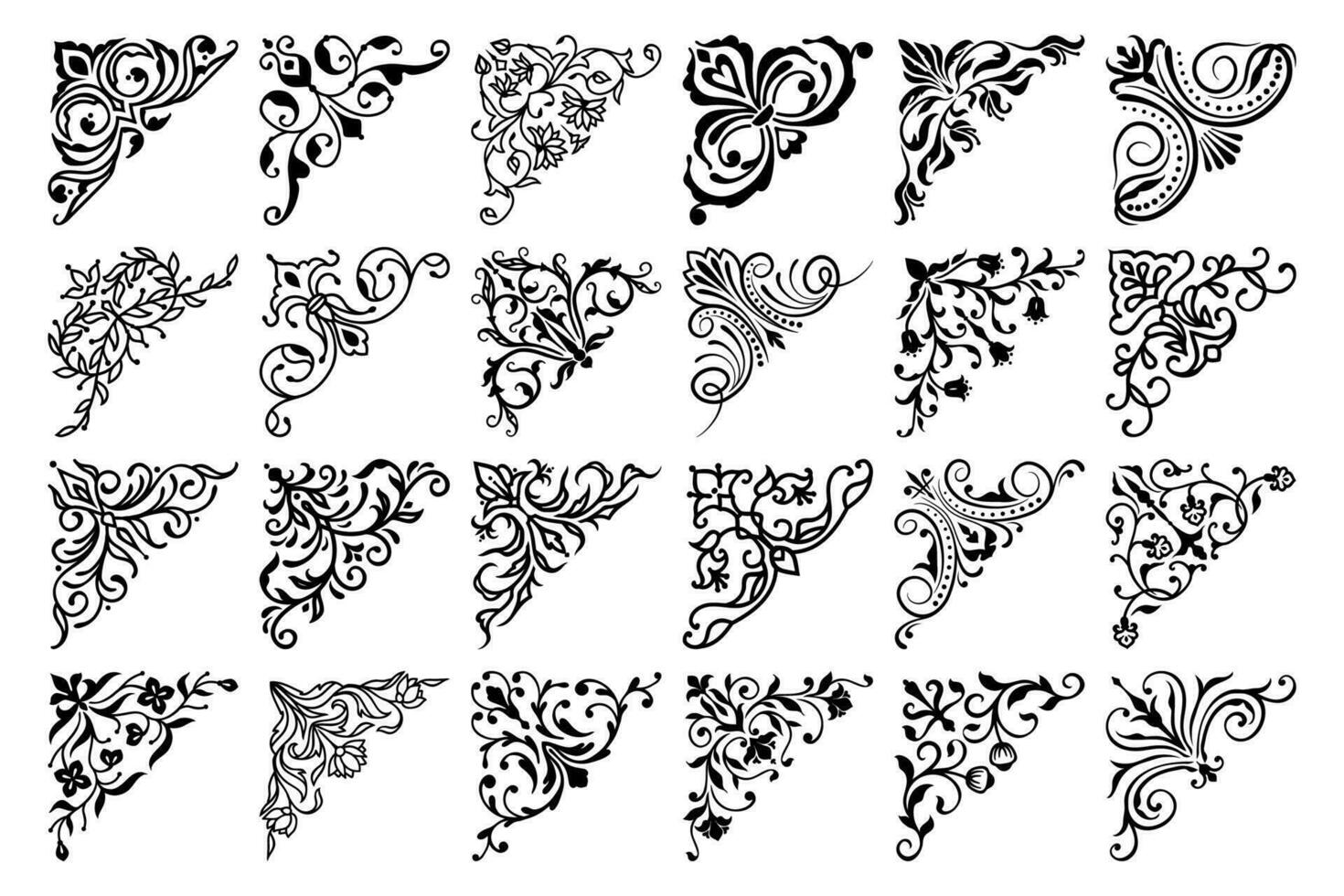 Vintage floral corner borders and embellishment vector