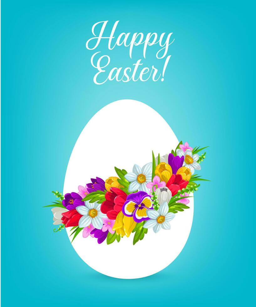 Easter egg with flower wreath and green grass vector