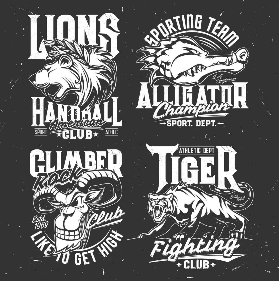 Tshirt prints with goat, alligator, lion and tiger vector