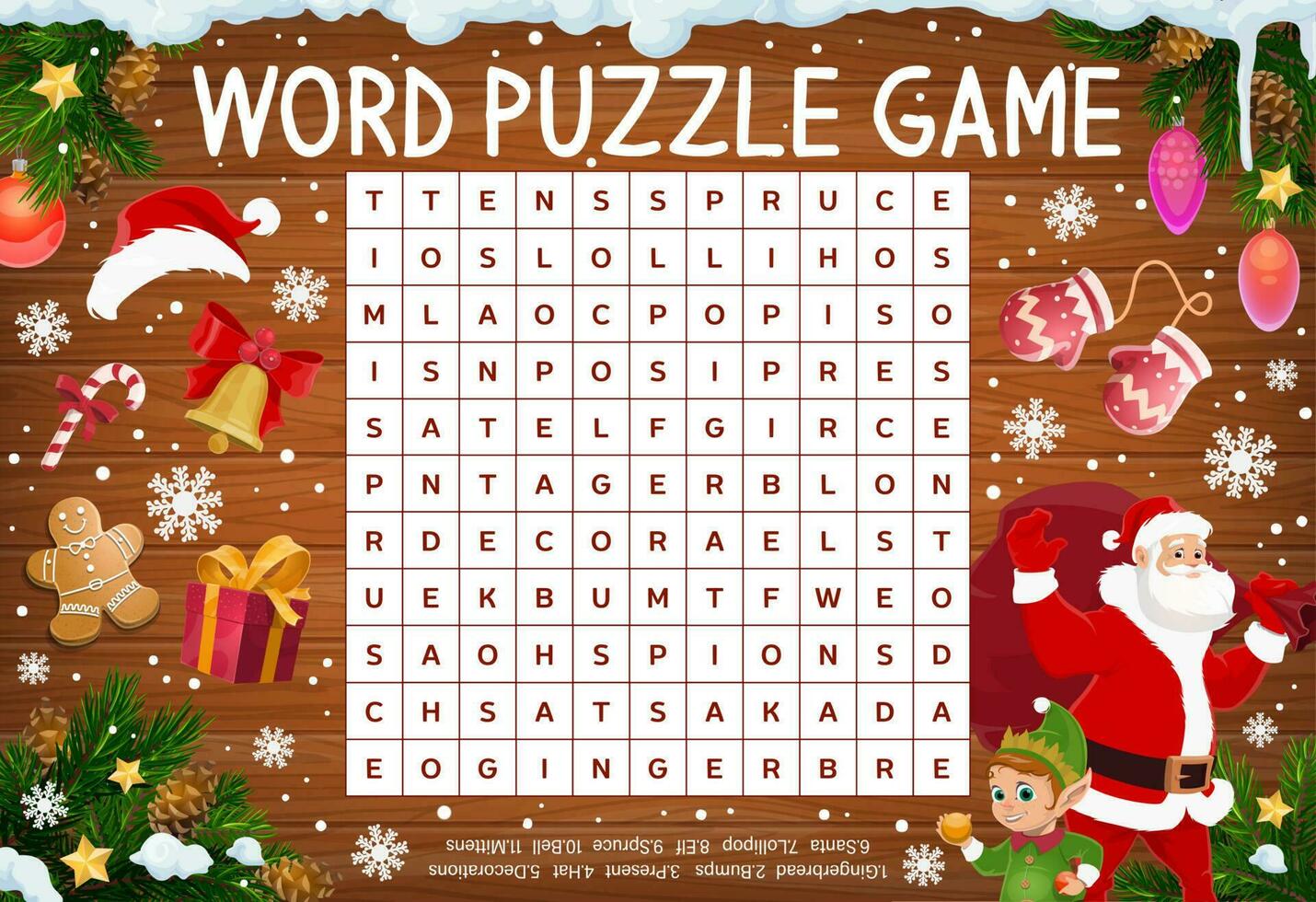 Merry Christmas word puzzle, crossword or riddle vector