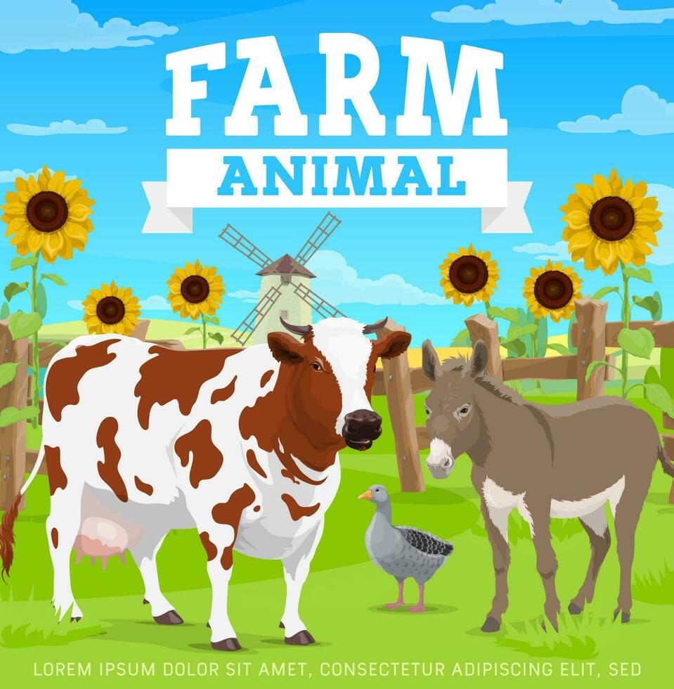 Farm animals, agriculture gardening and farming vector