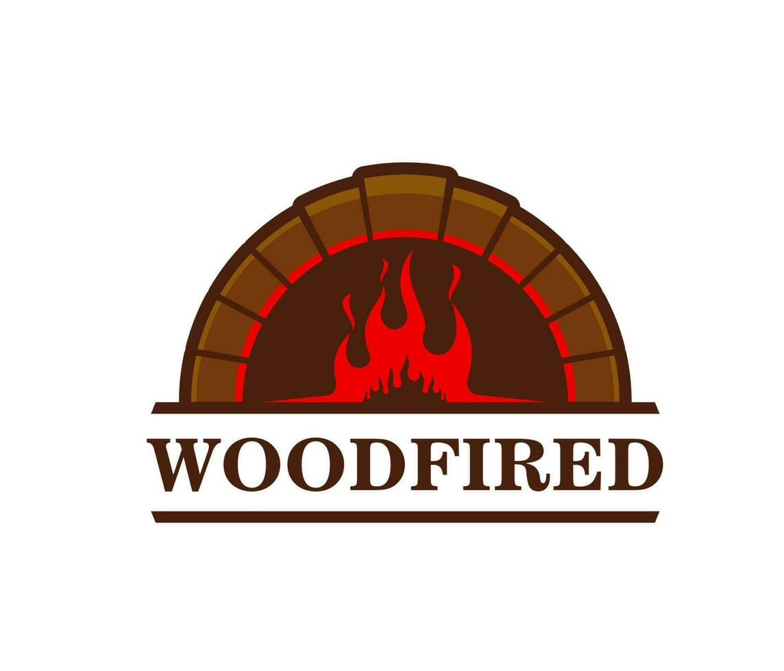 Firewood in brick fireplace, fire oven or hearth vector