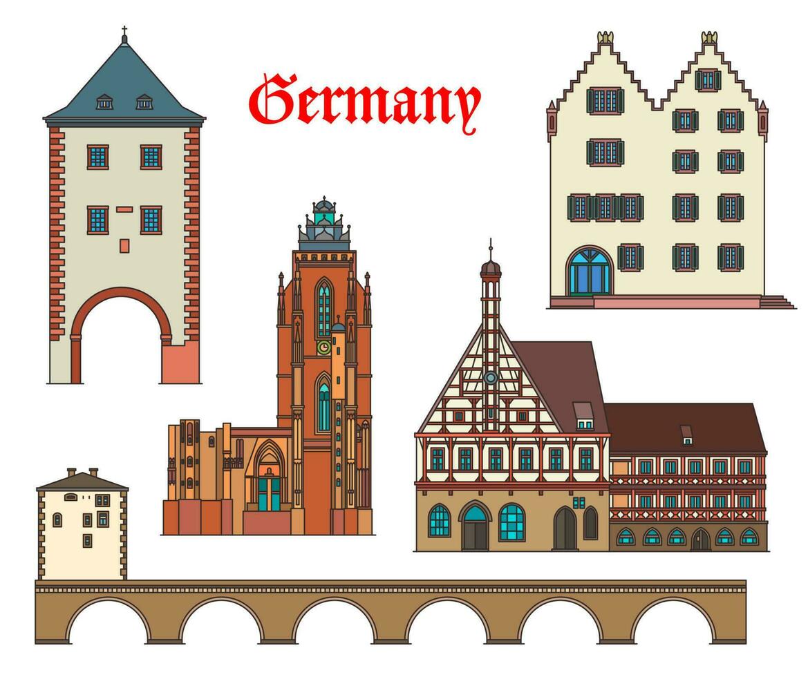 Alemania puntos de referencia arquitectura, alemán ciudad casas vector