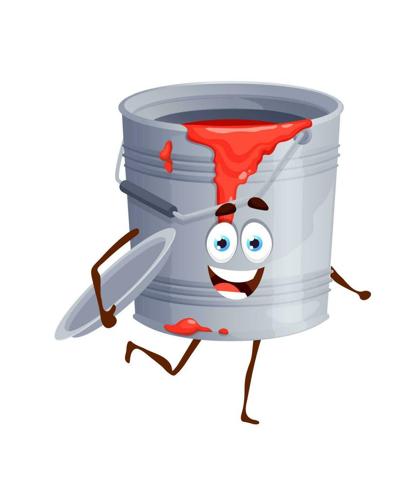 Paint bucket cartoon character, renovation works vector