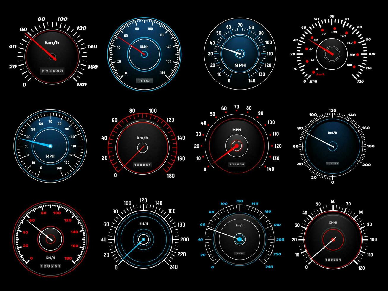 Speedometers, speed indicators, vector dashboard 23844136 Vector Art at