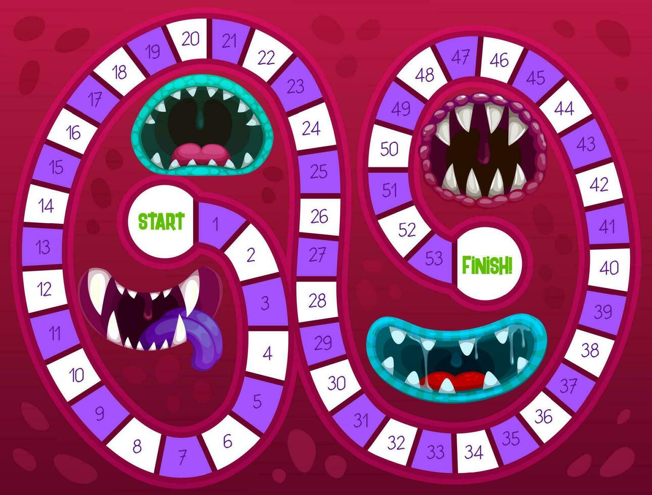 Kids boardgame with Halloween monster toothed maws vector