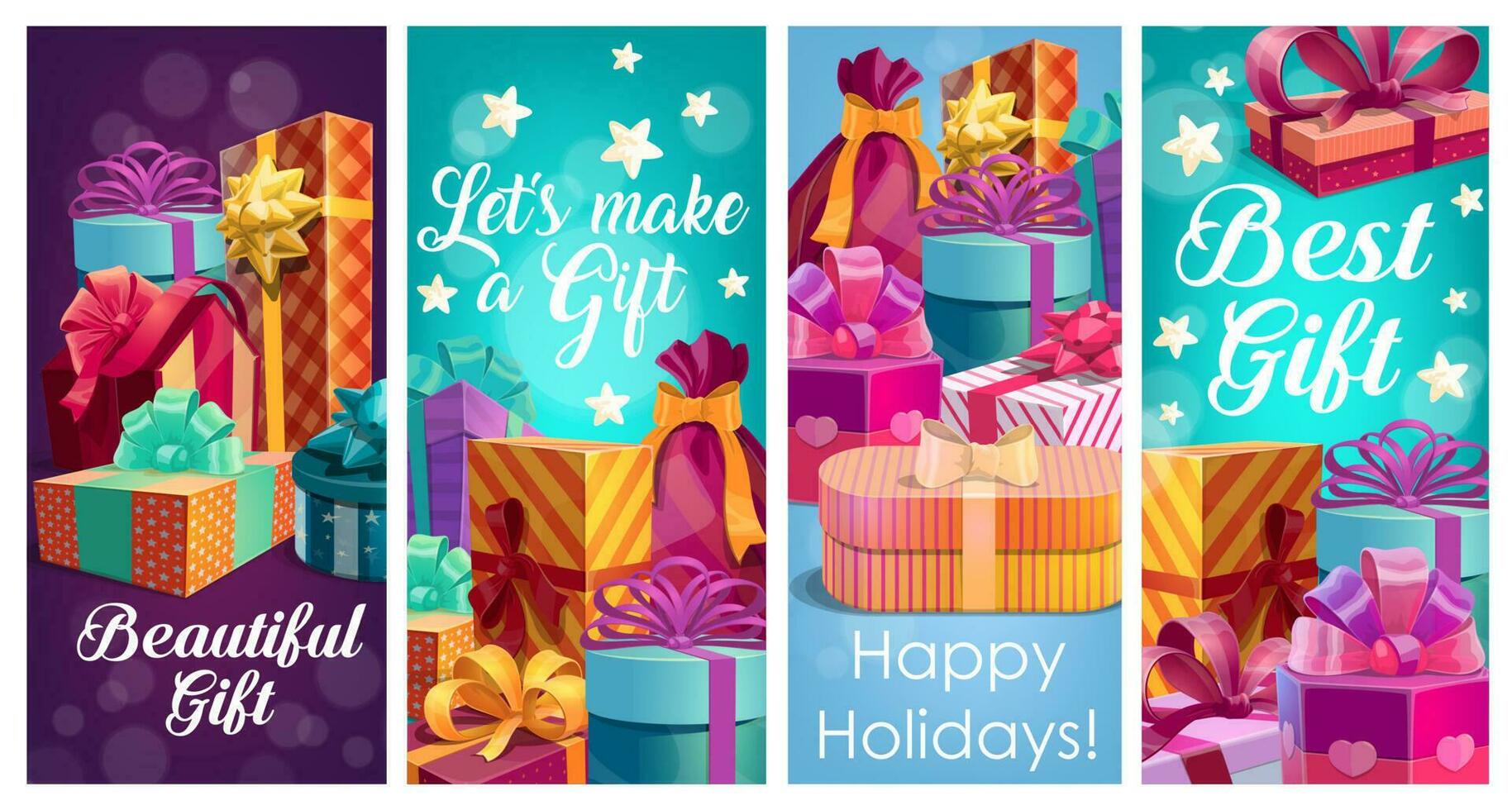 Holiday gifts banners with wrapped presents vector