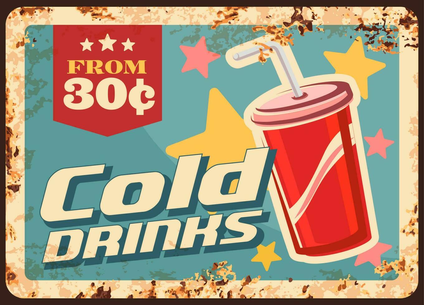 soda bebidas oxidado metal plato vector reajuste salarial bebida