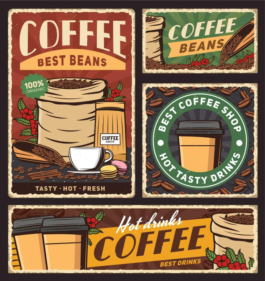 café taza, bolso de asado frijoles vector pancartas