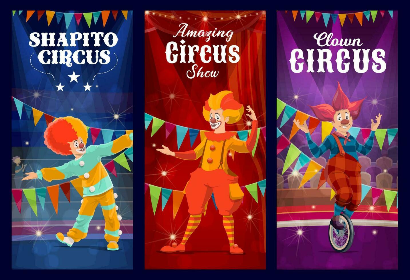 Shapito circus clowns, jesters and harlequin vector
