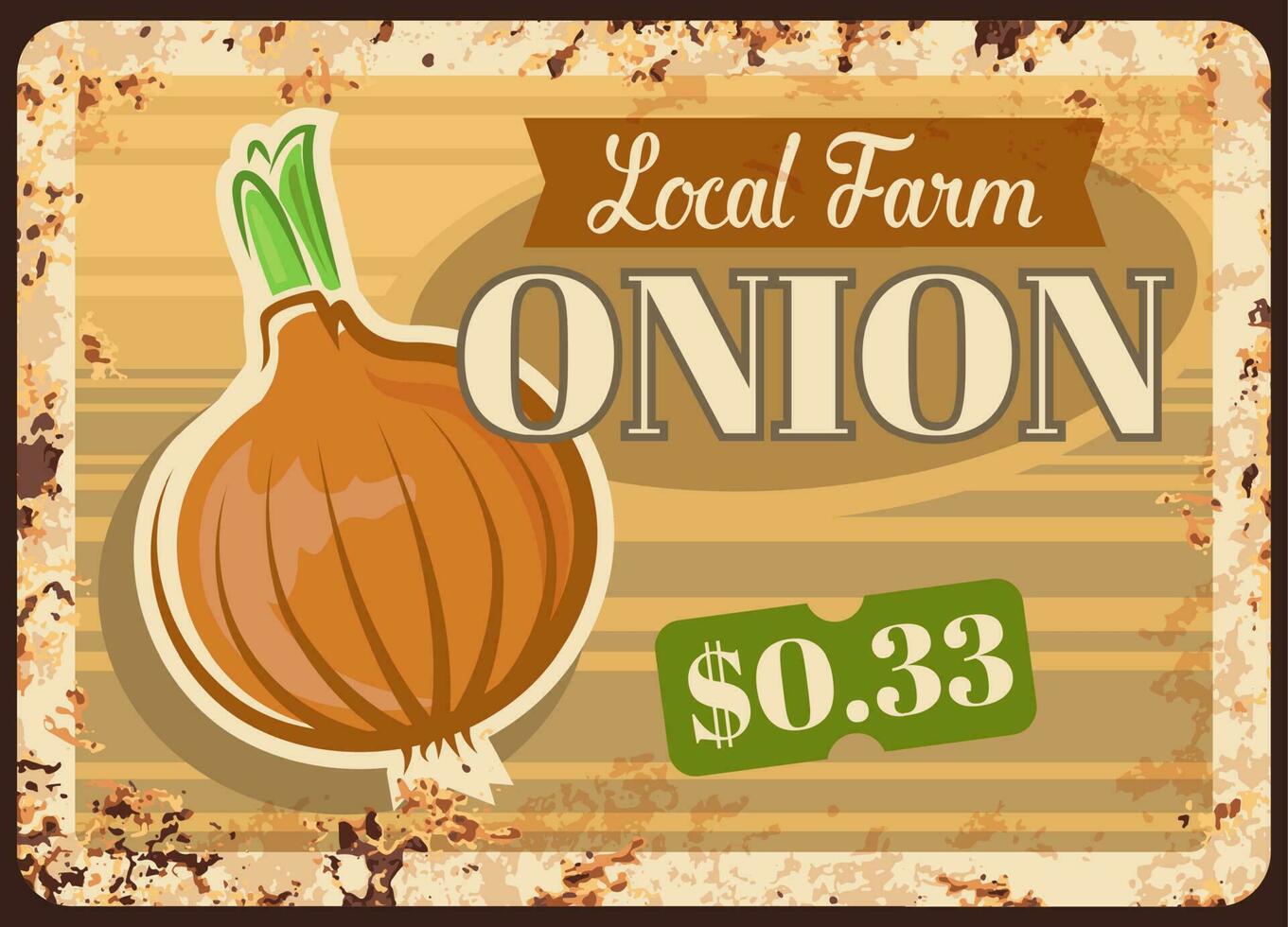 Onion vegetable metal plate rusty of farm market vector