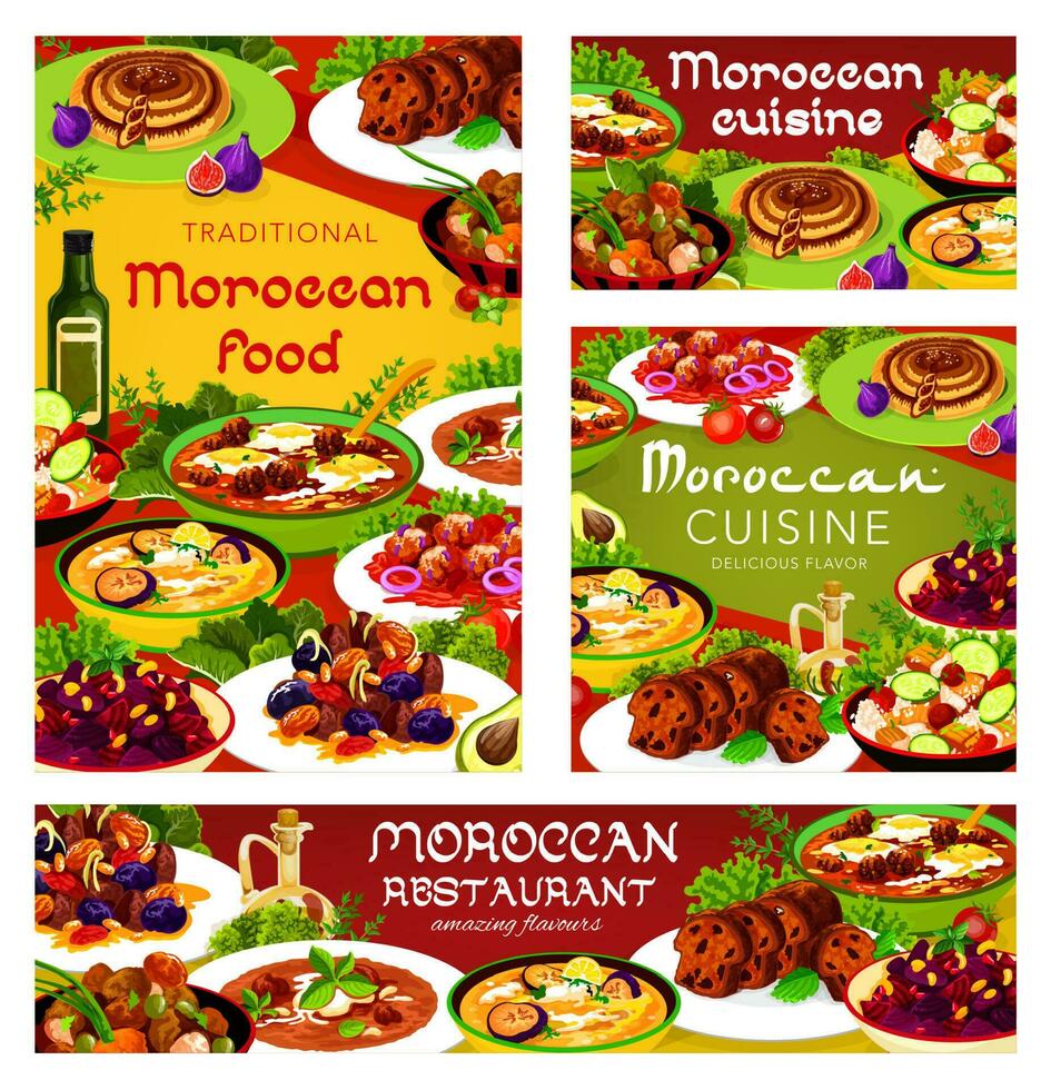 Moroccan food meals vector posters and banner set