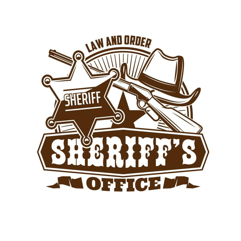 Wild West sheriff office, USA lawman retro icon vector