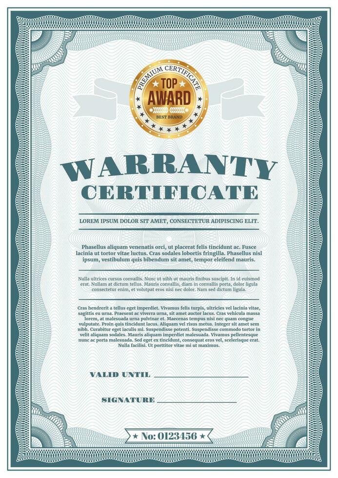 Warranty certificate with top award gold seal vector
