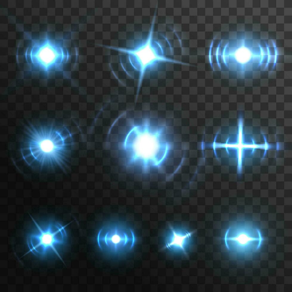 Blue light flares, fiery energy realistic effects vector