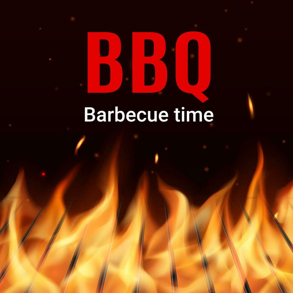 Barbeque grill grid in fire realistic vector