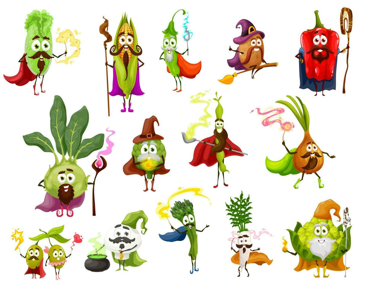 Vegetable magician, witch and wizard characters vector