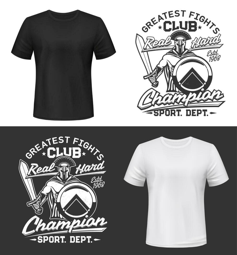 Tshirt print with knight with sword, vector mascot