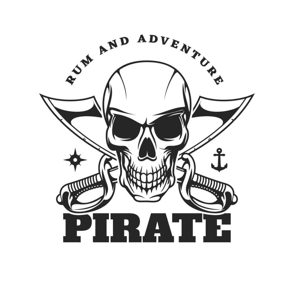 Pirate icon with scary scull and crossed sabres vector