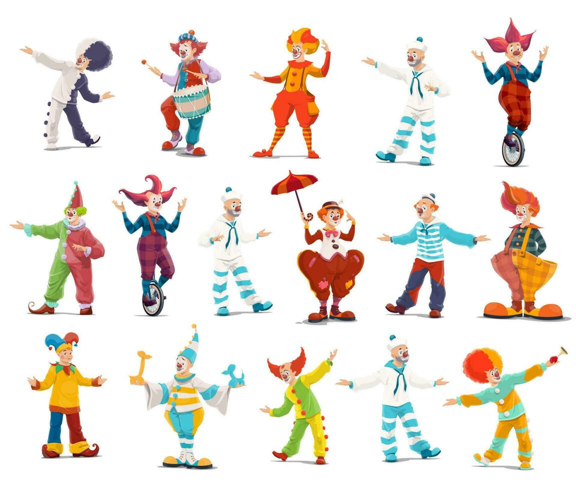 Circus clowns, cartoon vector big top characters