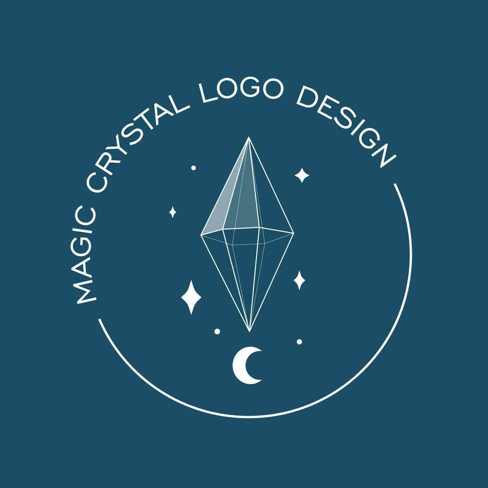 cristal joya y Luna contorno logo ilustración. magia cristal concepto. moderno vector ilustración. transparente línea Arte joya con estrellas. minimalista pegatina diseño para web.