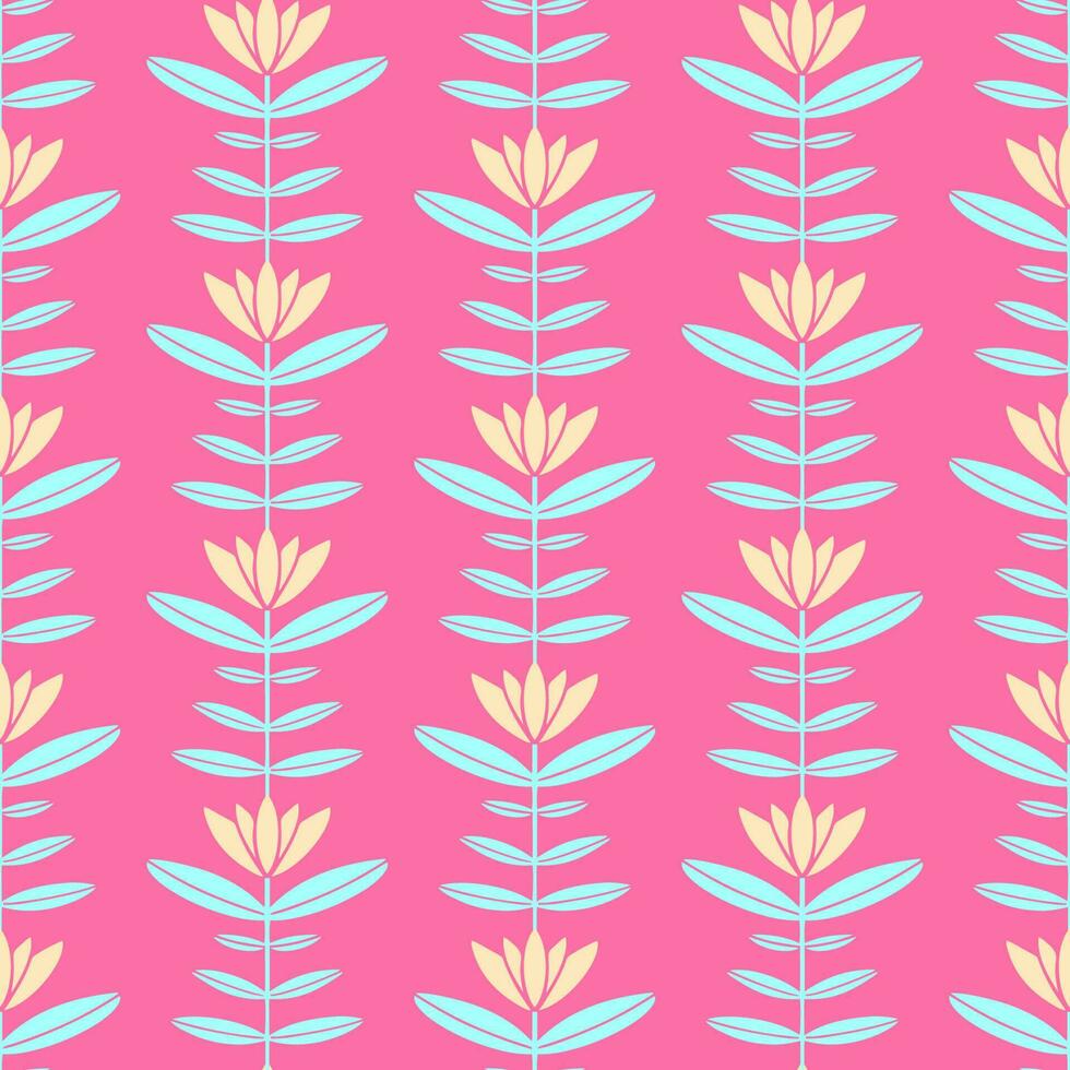 Floral seamless pattern design. Hand drawn lotuses flowers on pink background. Ornate vector florals for stationery, textile design.