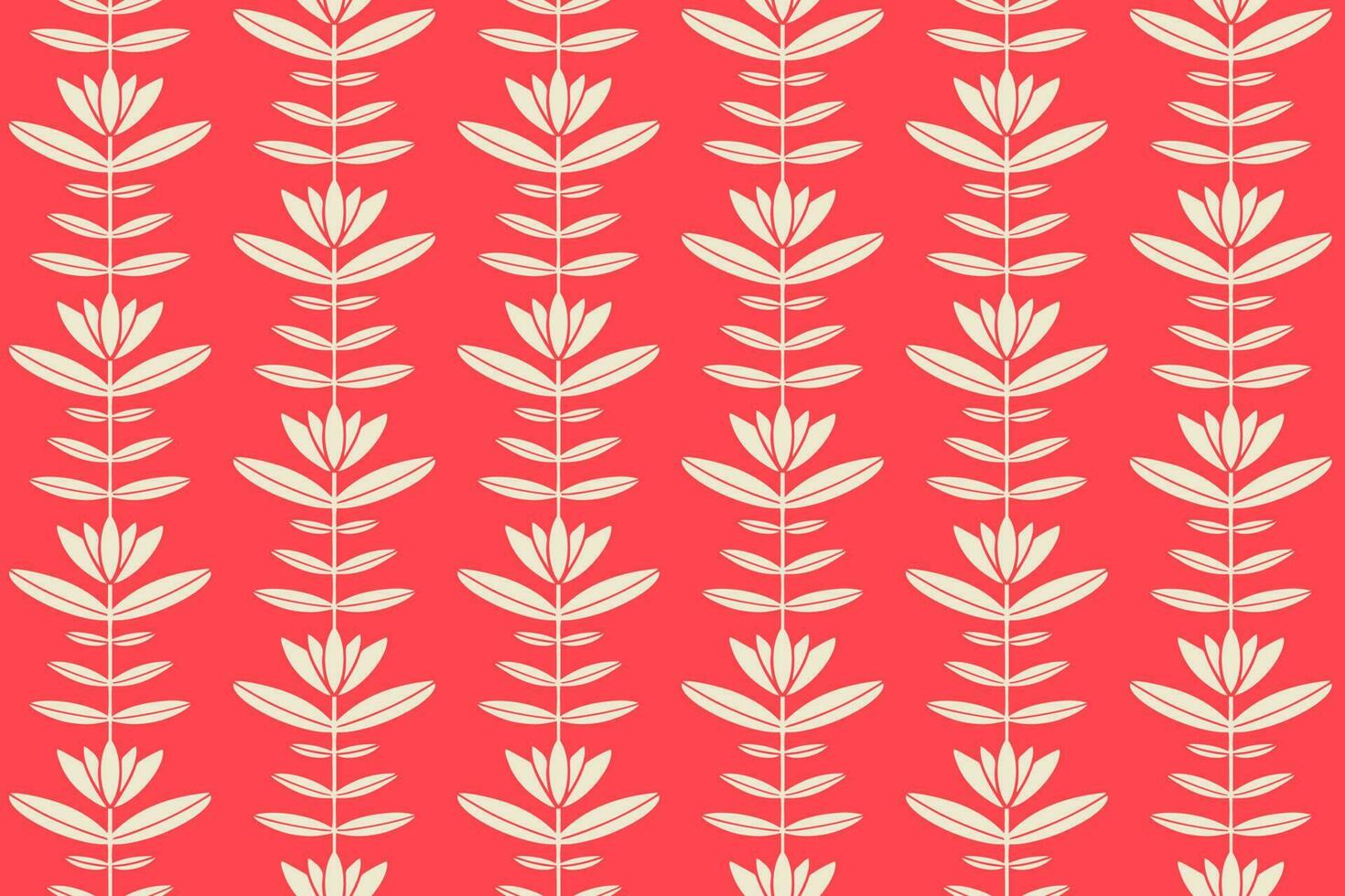 Floral seamless pattern design. Hand drawn lotuses flowers on red background. Ornate vector florals for stationery, textile design.
