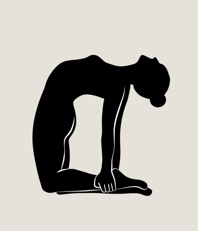 Woman doing Yoga, Pilates. Slim girl doing yoga. Hand drawn black silhouette Vector illustration. Weight Loss. Health care and lifestyle concept. Female yoga.