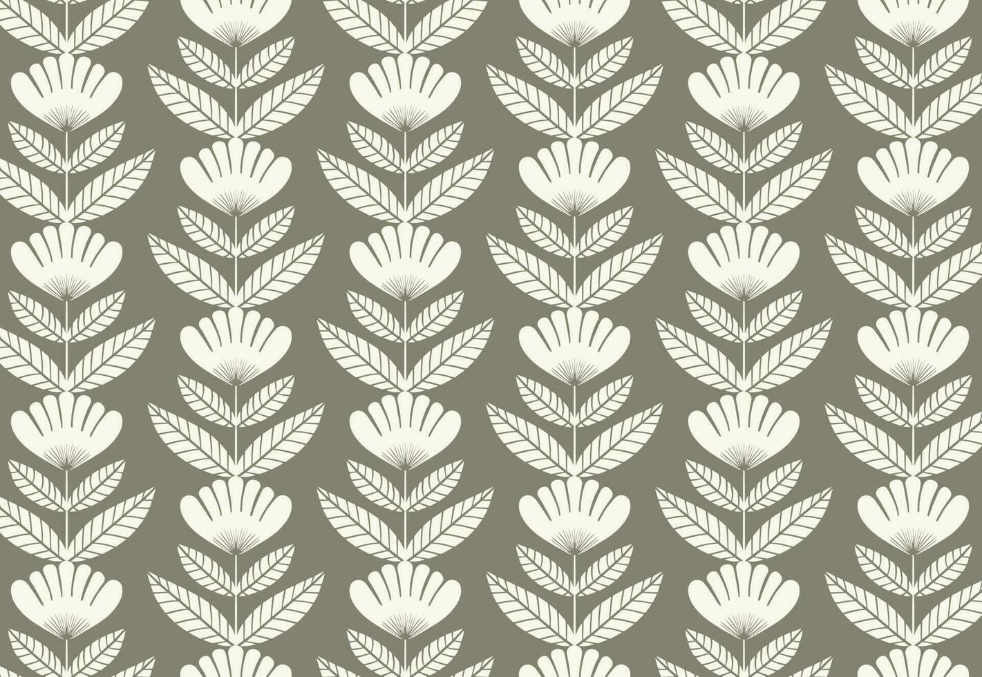 Floral seamless pattern design. Hand drawn beige flowers on green background. Ornate vector florals for stationery, textile design.