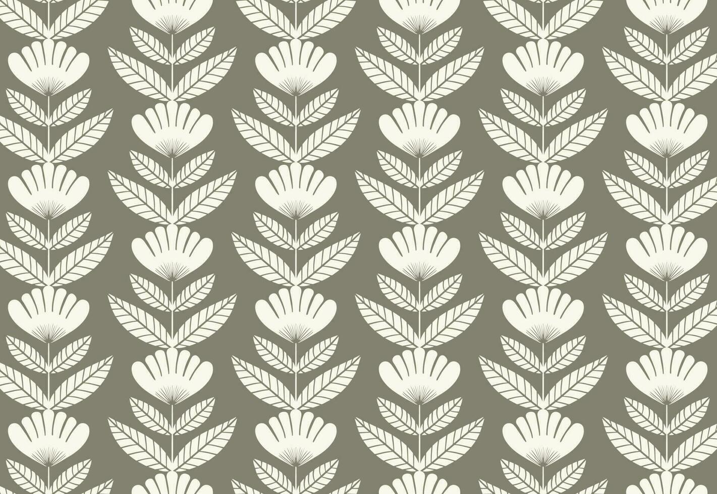Floral seamless pattern design. Hand drawn beige flowers on green background. Ornate vector florals for stationery, textile design.