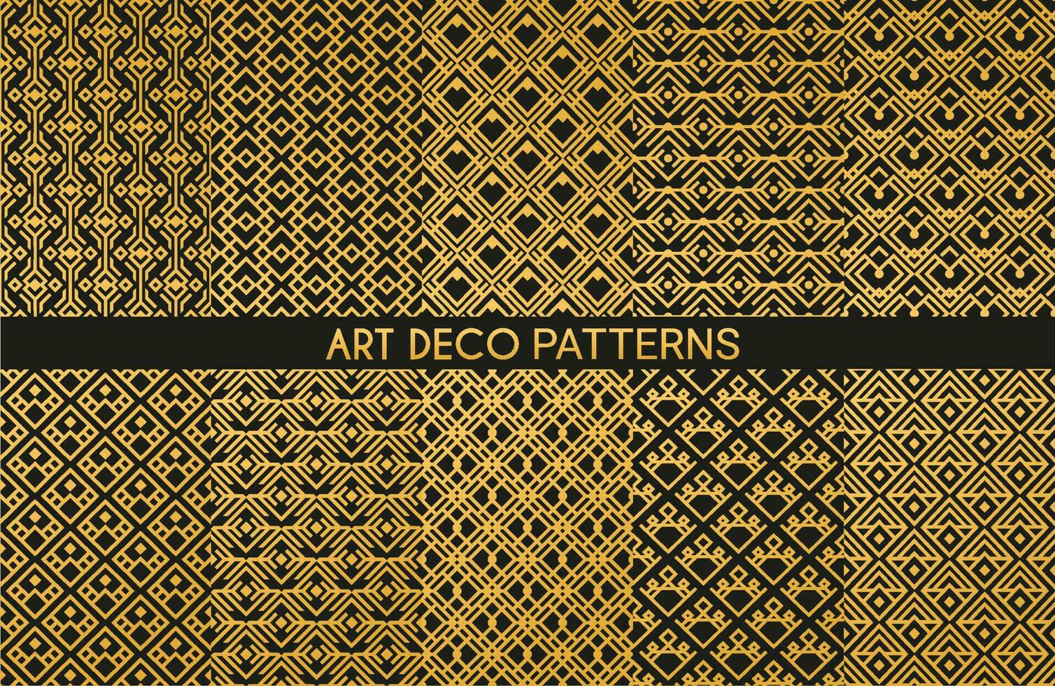 Art deco golden geometric seamless patterns vector