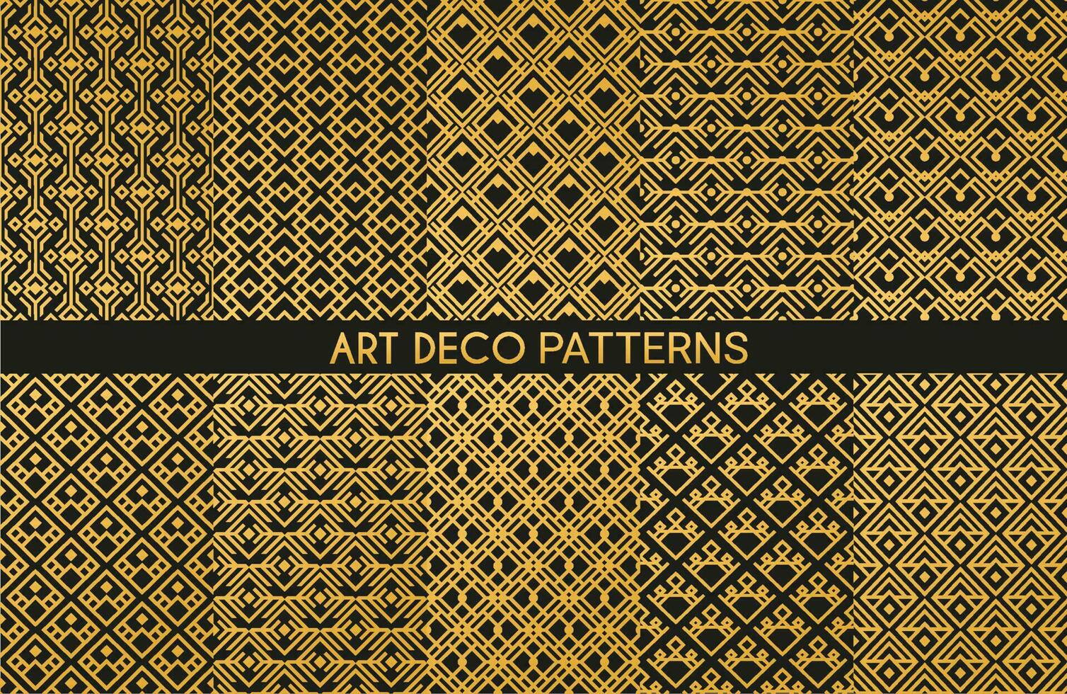 Art deco golden geometric seamless patterns vector