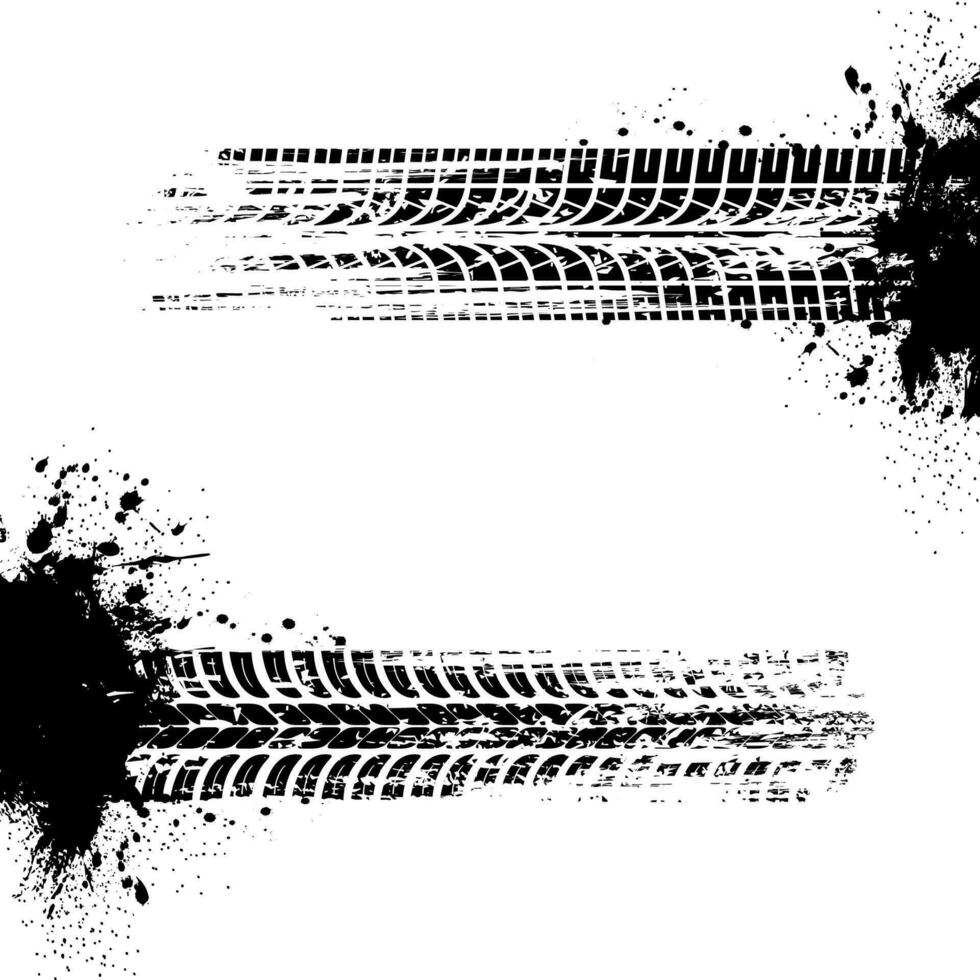 Car tires print, auto wheel grungy treads vector