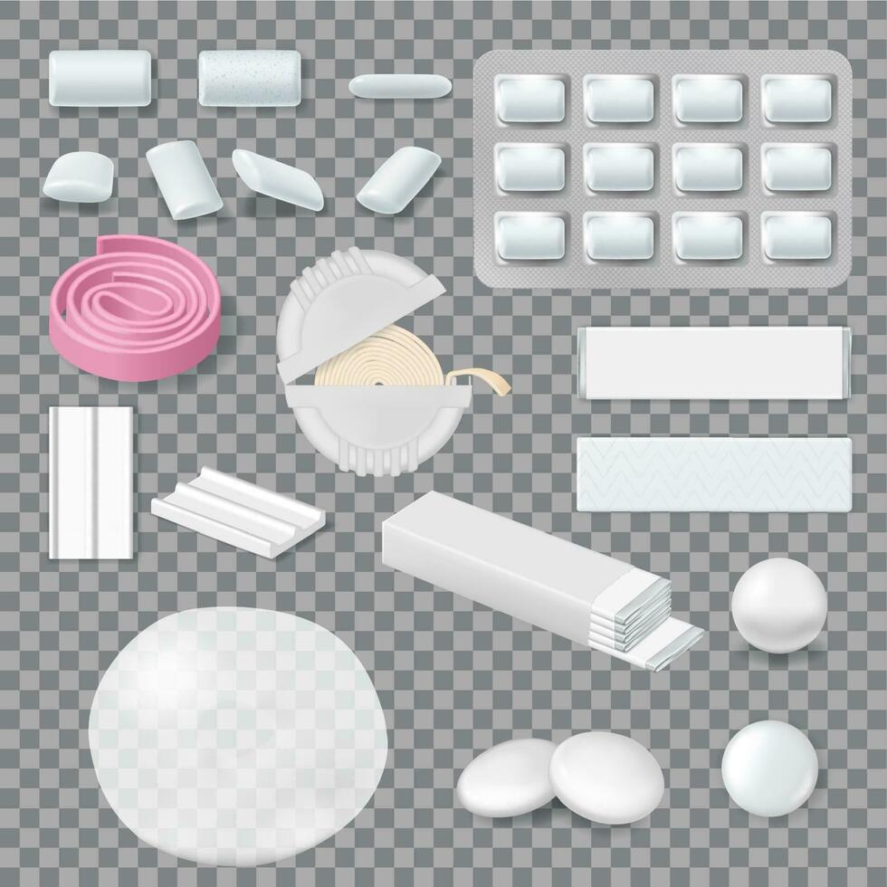 Chewing gum tablets, stripes and roll pack mockup vector