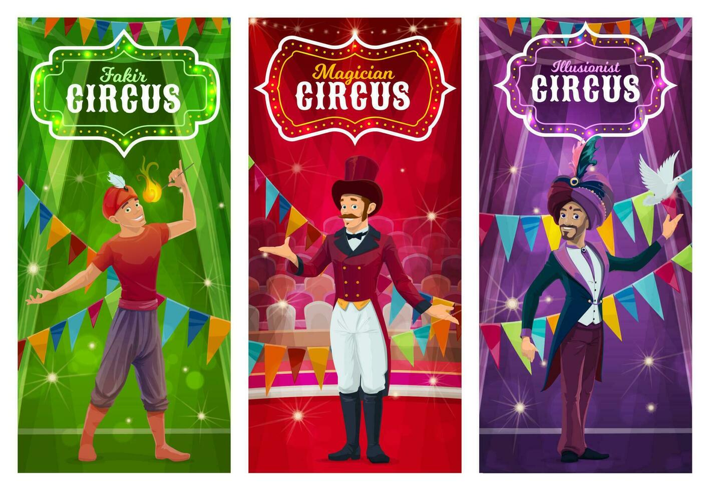 Magician of circus magic show cartoon banners vector