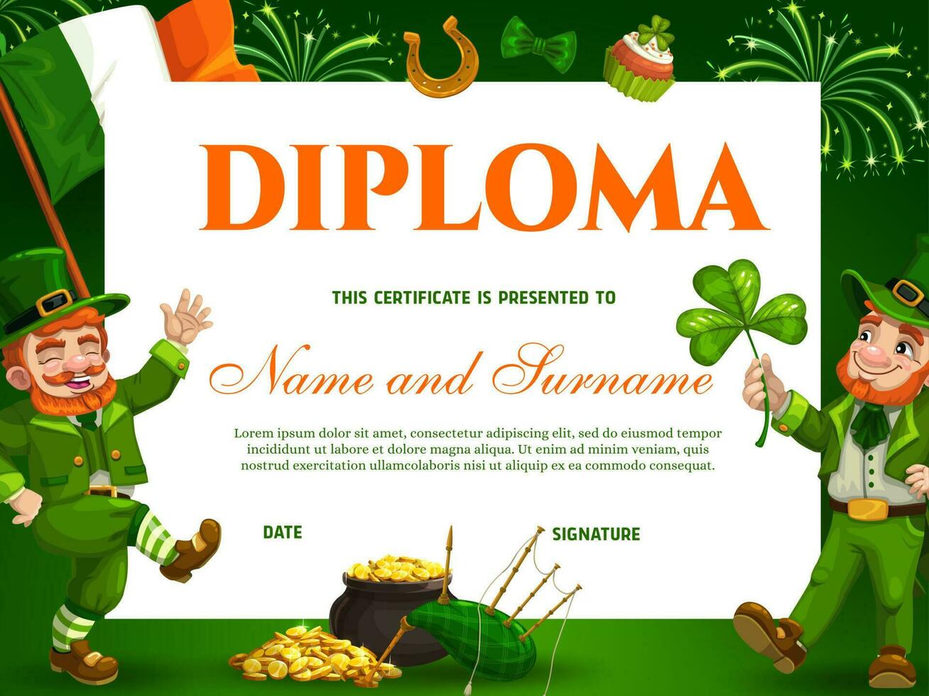 educación niños colegio diploma para S t patricks día vector