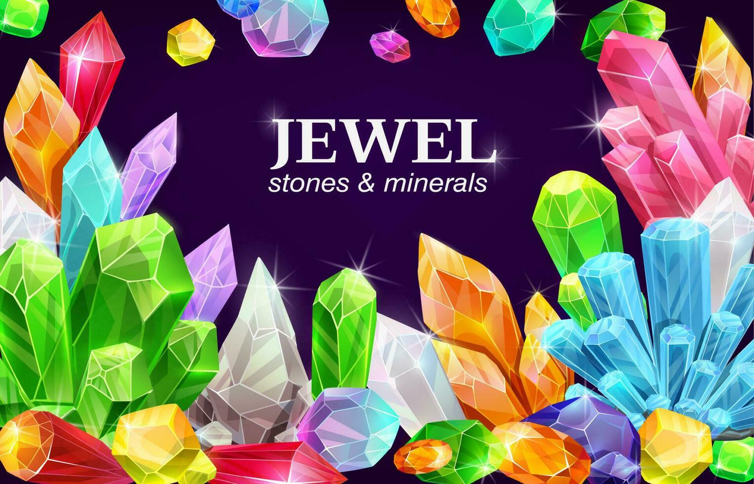 Shiny jewel, gemstomes and crystals vector poster