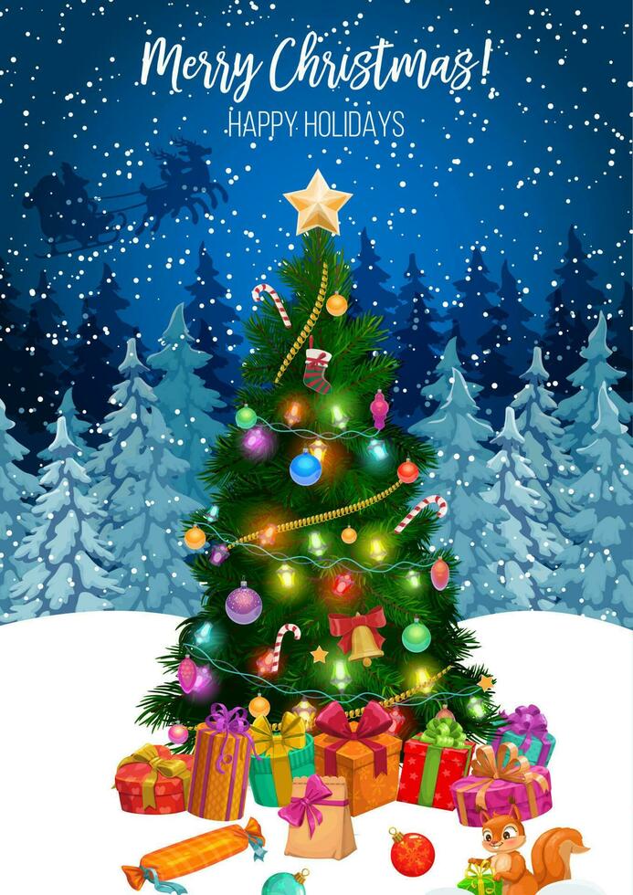 Gifts under Christmas tree, Merry Xmas holiday vector