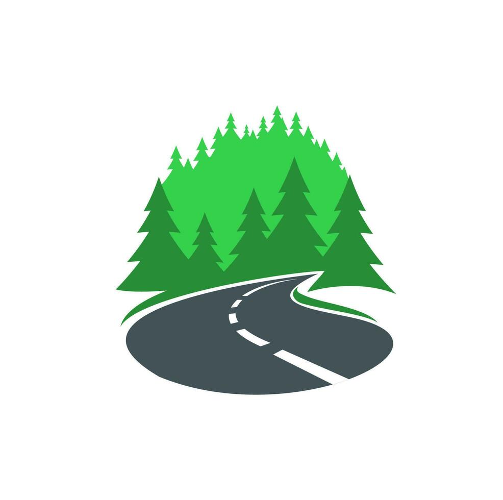 Road in forest icon, highway or path way asphalt vector