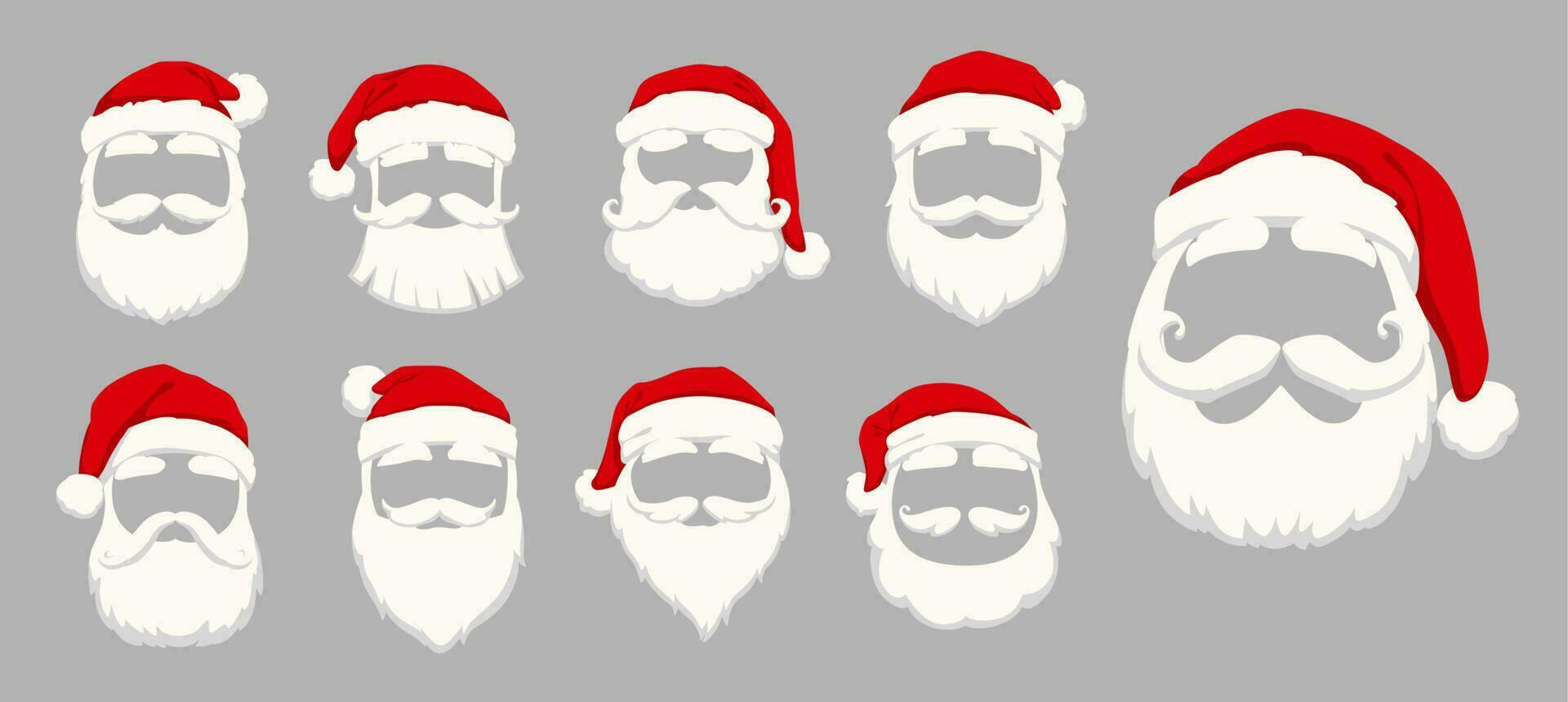 Navidad Papa Noel mascaras sombrero y barba, foto cabina vector