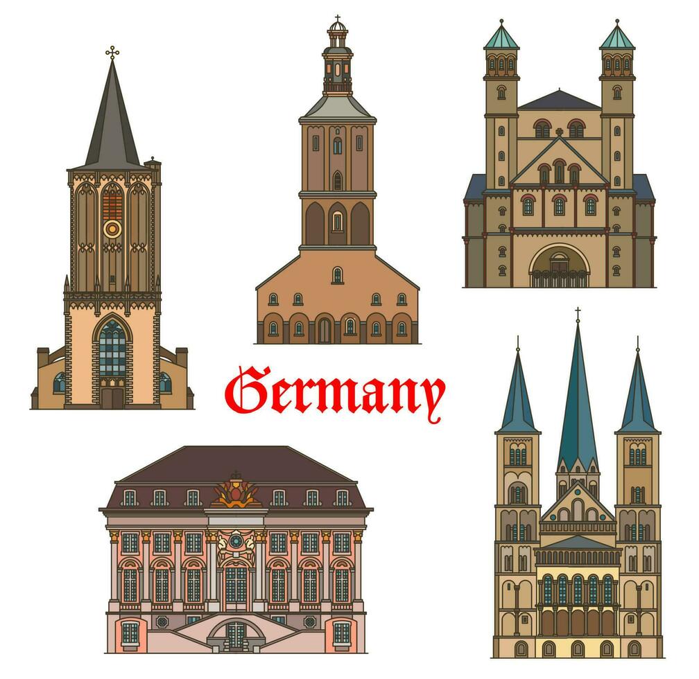 Germany landmarks, Cologne and Bonn architecture vector