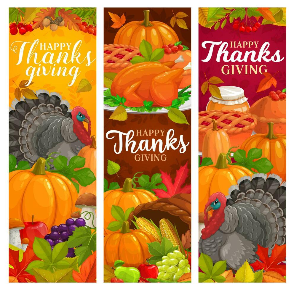 Happy Thanksgiving vector banners with harvest