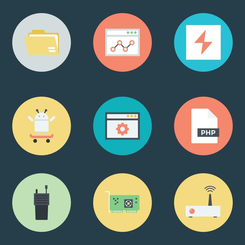 Pack of Software Technology Flat Style Icons vector