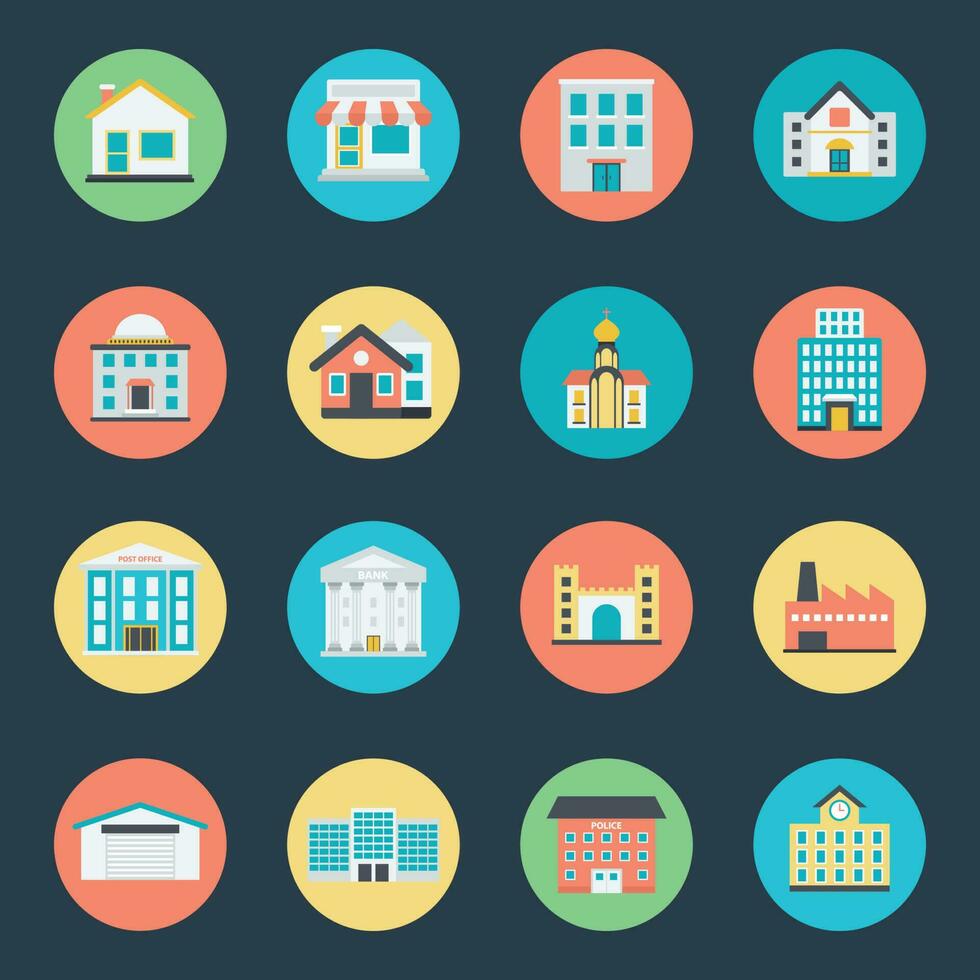Collection of Real Estate Flat Circular Icons vector
